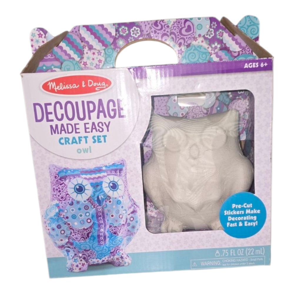 Melissa & Doug Decoupage Made Easy Craft Set Owl 30306 Kids DIY Art Kit New